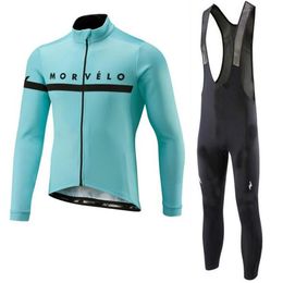 Morvelo Team Cycling Jersey Suit Men long sleeve Racing Bike Shirt bib pants set Mtb Bicycle Clothing maillot Ciclismo Y21031217241O