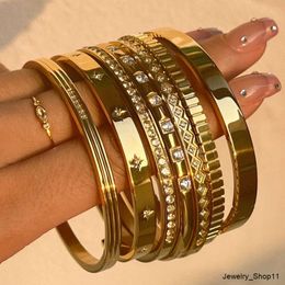 New Waterproof Stainless Steel Stacking Open CZ Cuff Bangles 18K Gold Plated Star Zircon Bracelet Women INS Summer 2022 Jewellery