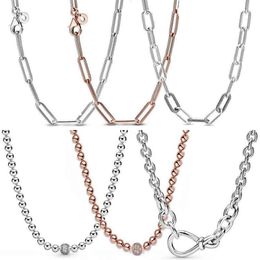 925 Sterling Silver Chunky Infinity Knot Bead & Pave Me Link Snake Chain Sliding Necklace for Popular Charm Diy Jewelry313I