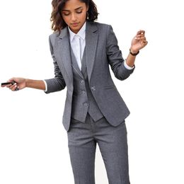 Women's Two Piece Pants Lenshin Women Quality Suit Set Office Ladies Work Wear Women OL Pant Suits Formal Female Blazer Jacket Vest trousers 3 Pieces 231205