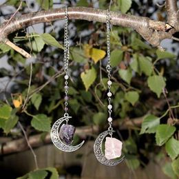 Crescent Moon Crystal Quartz Rear-View Mirror Car Charms Witchy Window Decor Mini Hanging Suncatcher Garden Decorations2716