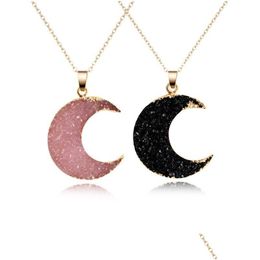 Pendant Necklaces Fashion Moon Druzy Drusy Necklace Gold Plated Geometry Faux Natural Stone Resin For Women Jewellery Drop Delivery Pen Dhoel