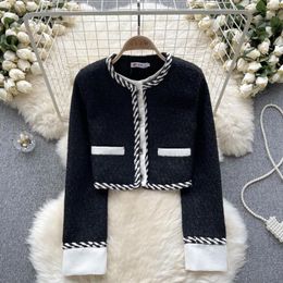 Women's Jackets Light Luxury Celebrity Qianjin High Grade Short Coat Autumn Thick Woollen Combination Contrast Colour Design Tops