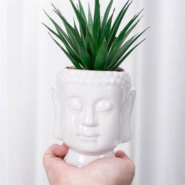 Vases Creative Buddha Ceramic Flower Pot Miniature Model Ornament Succulent Planter Home Office Desktop Living Room Indoor Decorat287V