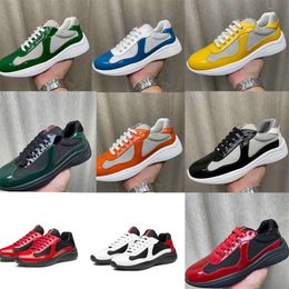 Top Fashion Men's Black Casual Shoes America Cup PATENT Leather Sneakers High Quality Patent Flat Trainers Black Mesh Lace-up Outdoor Luxury Trainer Sneakers box 38-46