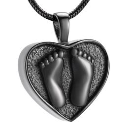 IJD10002 Black Colour Human Foot Engraving Heart Cremation Pendant Hold Loved Ones Ashes Stainless Steel Jewellery Funeral Casket221M