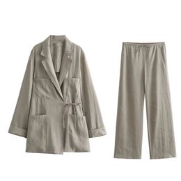 Women's Two Piece Pants UNIZERA 2023 AutumnWinter Product Fashion Versatile Polo Neck Drop Suit Coat Wide Leg Set 231204