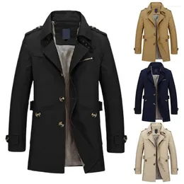 Men's Trench Coats Men Solid Colour Coat Stylish Lapel With Single Breasted Design Mid-length Jacket Windbreaker For Autumn Winter