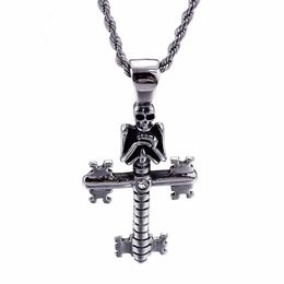 Punk Evil Skull Pendant Necklaces For Men Stainless Steel Cross Chain Gothic Biker Jewellery Accessories3403
