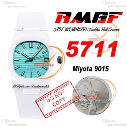 AMGF AET 5711 Miyota 9015 Automatic Mens Watch 40mm White Ceramic Case Roselend Blue Textured Stick Dial Rubber Super Edition Watches Reloj Hombre Puretime F6