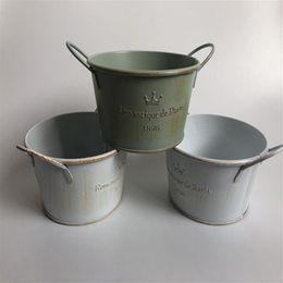 10Pcs lot D12XH6 Vintage Nostalgia Tin Planter Galvanised Buckets Wedding Succulents Pot Romancique de Paris Since 1898 T200529337q