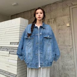 Women's Jackets For Women Korean Style Loose Denim Baseball Oversized Workwear Cardigans Long Sleeved Vintage Coats Tops