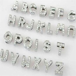 Whole 10mm 130pcs lot A-Z full rhinestones Slide letters DIY Alphabet Charm Accessories fit for 10mm pet collar keychains2407