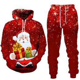 Men's Tracksuits Fashion Christmas Santa Claus Autumn Winter 3D Printed Brand Tracksuit Hoodies Pants Set Long Sleeve Suit Clothing 231205