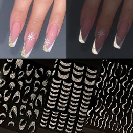 Stickers Decals French Reflective Glitter Nail Sparkling Laser for Nails Stripe Line Diamonds Transfer Decor Manicure 231204