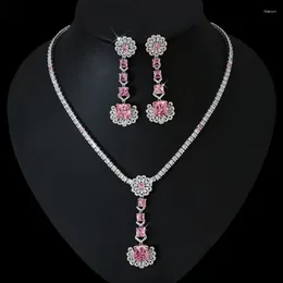 Necklace Earrings Set Luxury Cubic Zirconia Jewellery Geometric Pendant Elegant Women's Sets For Wedding Party Accessories