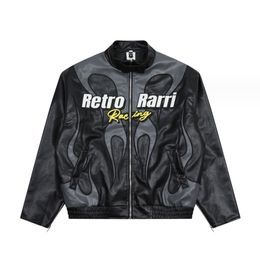 Men's Outerwear Coats Leather Faux Leather European and American retro hiphop motorcycle jacket American high street ins men's racing jacket leather jacket