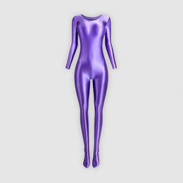 Women's Two Piece Pant Shiny Oil Full Body Pantyhose Jumpsuit Long Sleeve Bodystocking Tights Yoga Gymnastics Unitard Leotard Athletic Catsuit 231031