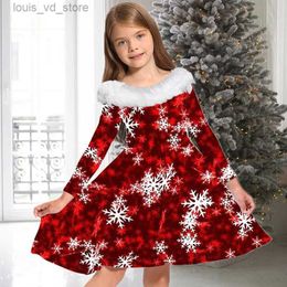 Girl's Dresses Children's Clothing Long Sleeved Dress Large Swing Skirt FUR COLLAR Snowman T231205