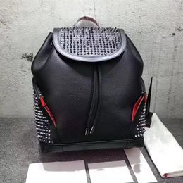 New top women men Genuine leather School Backpack top Branded lamb skin spike bags with crystal black color handbags Sport Backpac267a