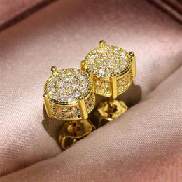 Sparkling CZ Simulated Diamond Silver Stud Earring Men Women Gold Earrings Fashion Hip Hop Jewelry287G