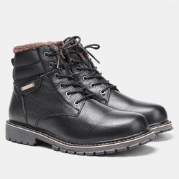 Boots Size 38-50 Genuine Leather Winter For Men Warm Comfortable Snow Full Grain Shoes#8815