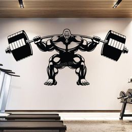 Wall Stickers Gorilla Gym Decal Lifting Fitness Motivation Muscle Brawn Barbell Sticker Decor Sport Poster B754272o