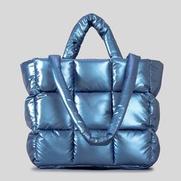Evening Bags Fashion Plaid Padded Tote Bag Designer Soft Puffy Women Handbags Luxury Nylon Down Cotton Shoulder Warm Winter Female Purse 231205
