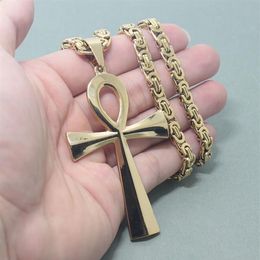 Religion Egyptian Ankh Crucifix Necklaces & Pendants Stainless Steel Symbol of Life Cross Necklace For Men Women Vintage Jewelry238u