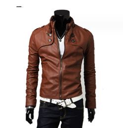 Men's Outerwear Coats Leather European and American men's leather jacket, men's standing collar slim fitting suit, motorcycle jacket