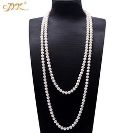 JYX Pearl Sweater Necklaces Long Round Natural White 8-9mm Natural Freshwater Pearl Necklace Endless charm necklace 328 2011042546