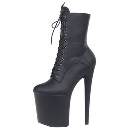 Boots JIALUOWEI INS Style 20CM Extreme High Heels Platform Boots Lace Up Sexy Pole Dancing Ankle Boots Side Zip 5-12 231205