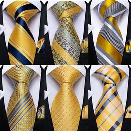Neck Ties DiBanGu Mens Tie Yellow Striped Silk Wedding For Men Hanky Cufflink Set Fashion Bussiness Party Drop Design 231204