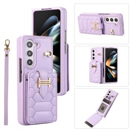 Crossbody Lanyard Wallet Phone Case for Samsung Galaxy Z Fold 5 4 3 5G Fold5 Cards Slot Holder Pocket Stand Leather Cover Shockproof With Hand Strap