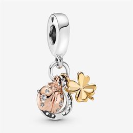 100% 925 Sterling Silver Charms pendant Horseshoe clover and ladybug Fit Original European Charm Bracelet Fashion Wedding Jewelry259S