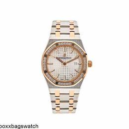 Audemar Pigue Luxury Watches Swiss Automatic Wristwatch Audemar Pigue Royal Oak Quartz Rose Gold Steel Diamond Border 67651SR Z 126 HBA9