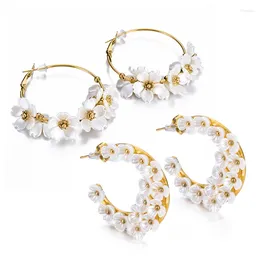 Hoop Earrings Bohemia Stainless Steel Acrylic Flower Fashion Stud Gold Colour Jewellery Round For Women Prevent Allergy