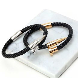 Mcllroy Bracelets Men brackelts Bangles Pulseiras 6mm Weave Genuine leather Nail bracelet Charm love cuff bracelet masculina309C