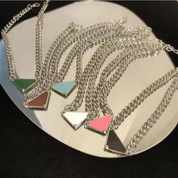 quality Fashion men women Black Triangle label Pendant Necklaces Silver titanium steel lovers necklace Designer jewelry acces2913