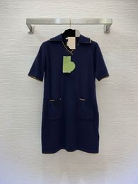 1213 L 2023 Runway Dress Autumn Dress V Neck Blue Short Sleeve Brand Same Style Empire Womens Dress Fashion weiniG23061054