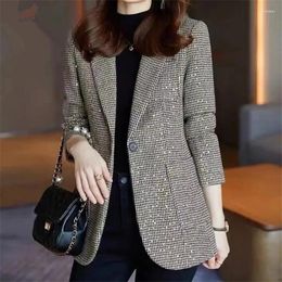 Women's Jackets Vintage Sequin Korean Suit Jacket Woman 2024 Autumn Fashion Long Sleeve Warm Blazer Coat Female Casual Outerwear Trend 4XL