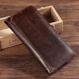Wallets Genuine Leather Men Bifold Purse Designer Cash Coin Pocket Real Cowhide Card Holder Handy Clutch Bags Vintage Male Long Wa182p