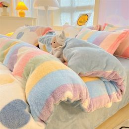 Bedding sets Winter Thick Warm Plush Comforter Cover Queen Sets Cartoon Quilt Bed Sheet Pillowcase 4pcs Luxury Linens 231204