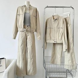 Women's Jackets Cargo Pants Sets Autumn Suits Two Pieces For Women Zipper Coat With Trousers High Quality