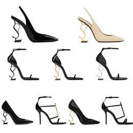 2024 Sandals High Heels Saint Laurent Luxurvs Designer Schuhe Heels Paris Kleiderklassiker Frauen 10cm8 cm Heels Schwarzes goldenes Gold Hochzeitsboden mit Kastengröße 35-41