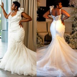 White Mermaid Wedding Dresses V Neck Lace Illusion Bridal Gowns for Bride African Black Women Country Style Chapel Dress D061