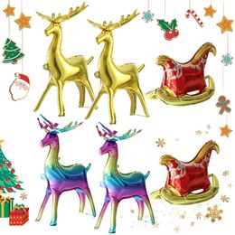 Christmas Decorations 4D Cute Standing Gold Elk Deer With Sled Foil Balloons Christmas Home Party Decorations Gifts Colorful Reindeer Santa Elk Sleigh 231205