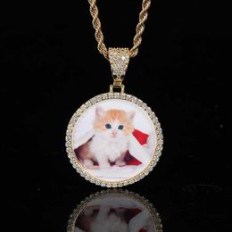 Hip Hop Customise Po Pendant Necklace Round Memorial Frame Medal Pendants Men Women Lover Couple Gift307I