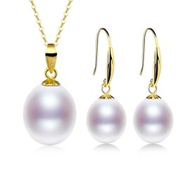 Wedding Jewelry Sets NYMPH Pearl Jewelry Set 18K Gold Natural Freshwater Necklace Pendant Earrings Fine AU750 7.5-9.5MM Women's Wedding Gift T308 231204