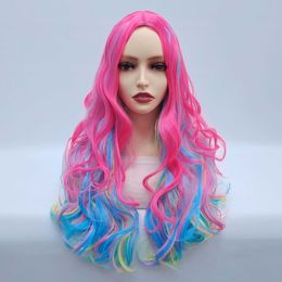 New cos wig Girls' long hair Anime wig Curly hair Color trend wig